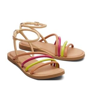 TOMS Women's Ankle Willa Honey Beige Multi Leather Sandals Size 10